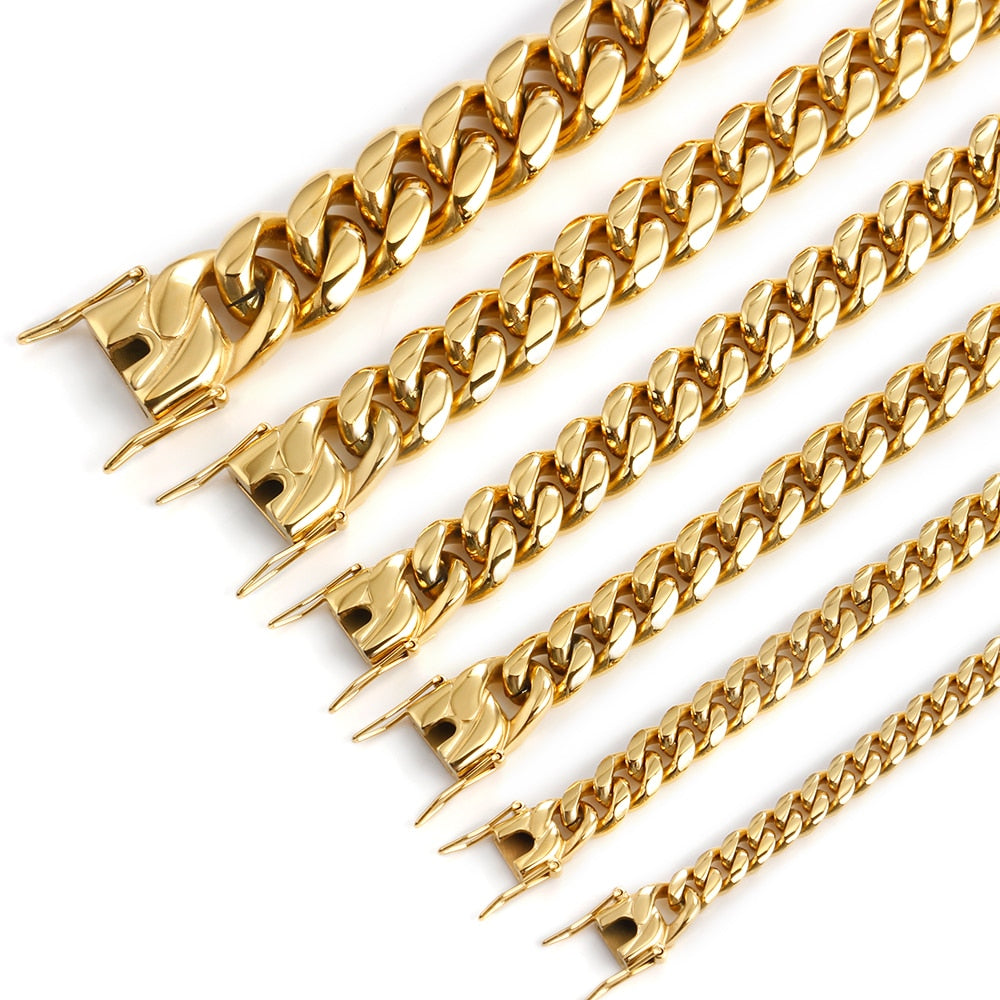 Golden Curb Cuban Link Chain Gold Bracelet Stainless Steel