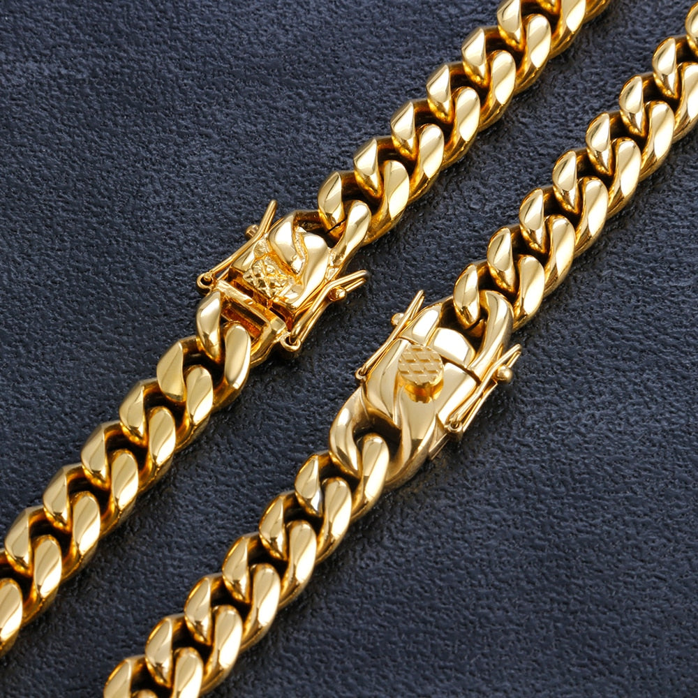 Golden Curb Cuban Link Chain Gold Bracelet Stainless Steel