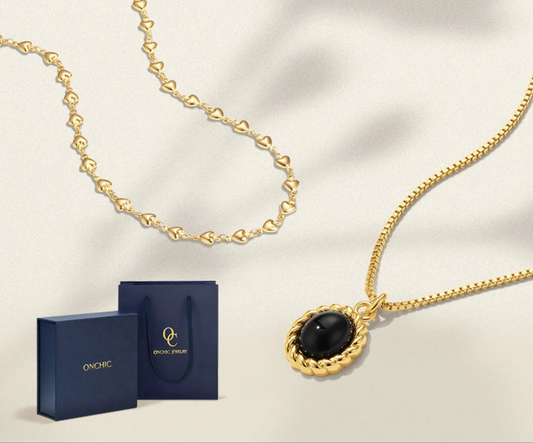 Onchic 18K Gold Plating Female Clavicle Chain Black Agate