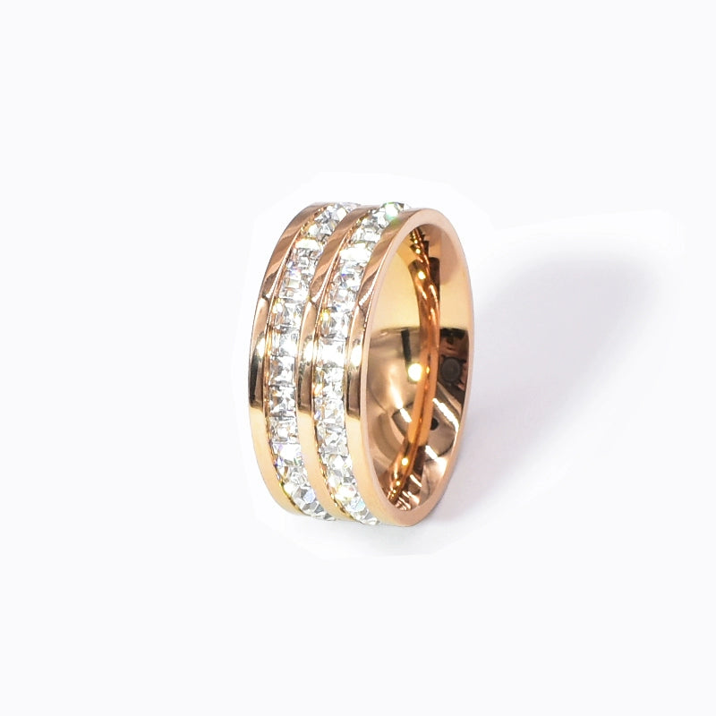 Niche Style Fancy Full Diamond Women's Rose Gold Titanium Steel Ring