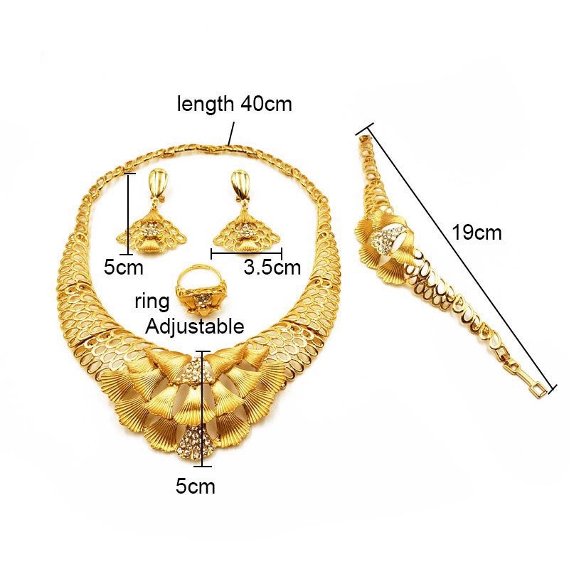 India New Arrival Fashion Sets K Gold-Plated Necklace Earring Bracelet Ring Thai Gold Exaggerated Jewelly