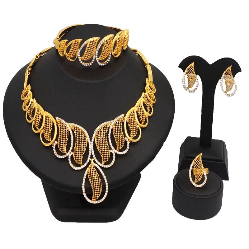 India New Arrival Fashion Sets K Gold-Plated Necklace Earring Bracelet Ring Thai Gold Exaggerated Jewelly