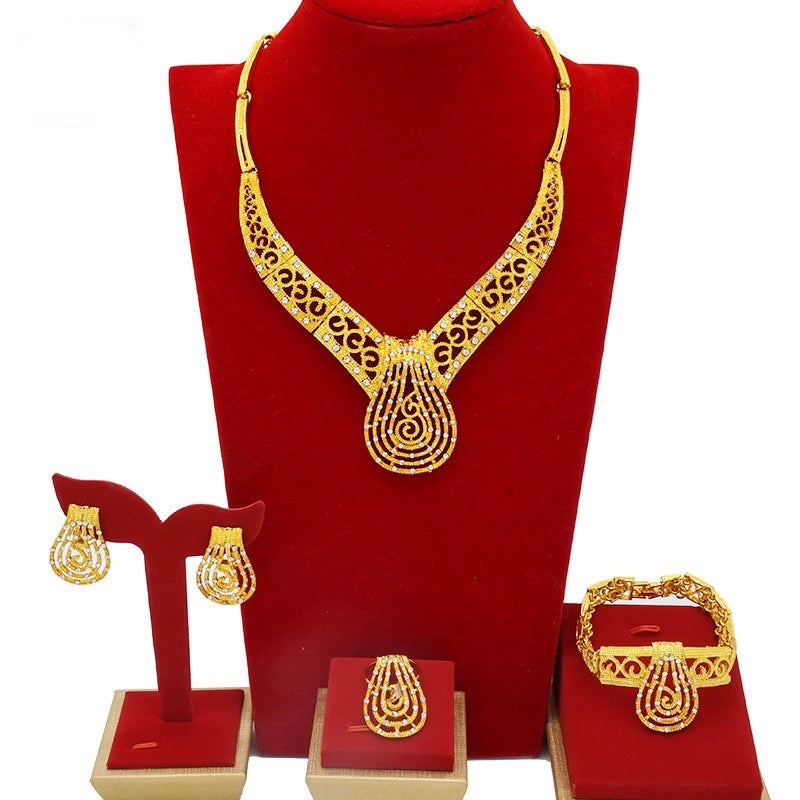 India New Arrival Fashion Sets K Gold-Plated Necklace Earring Bracelet Ring Thai Gold Exaggerated Jewelly