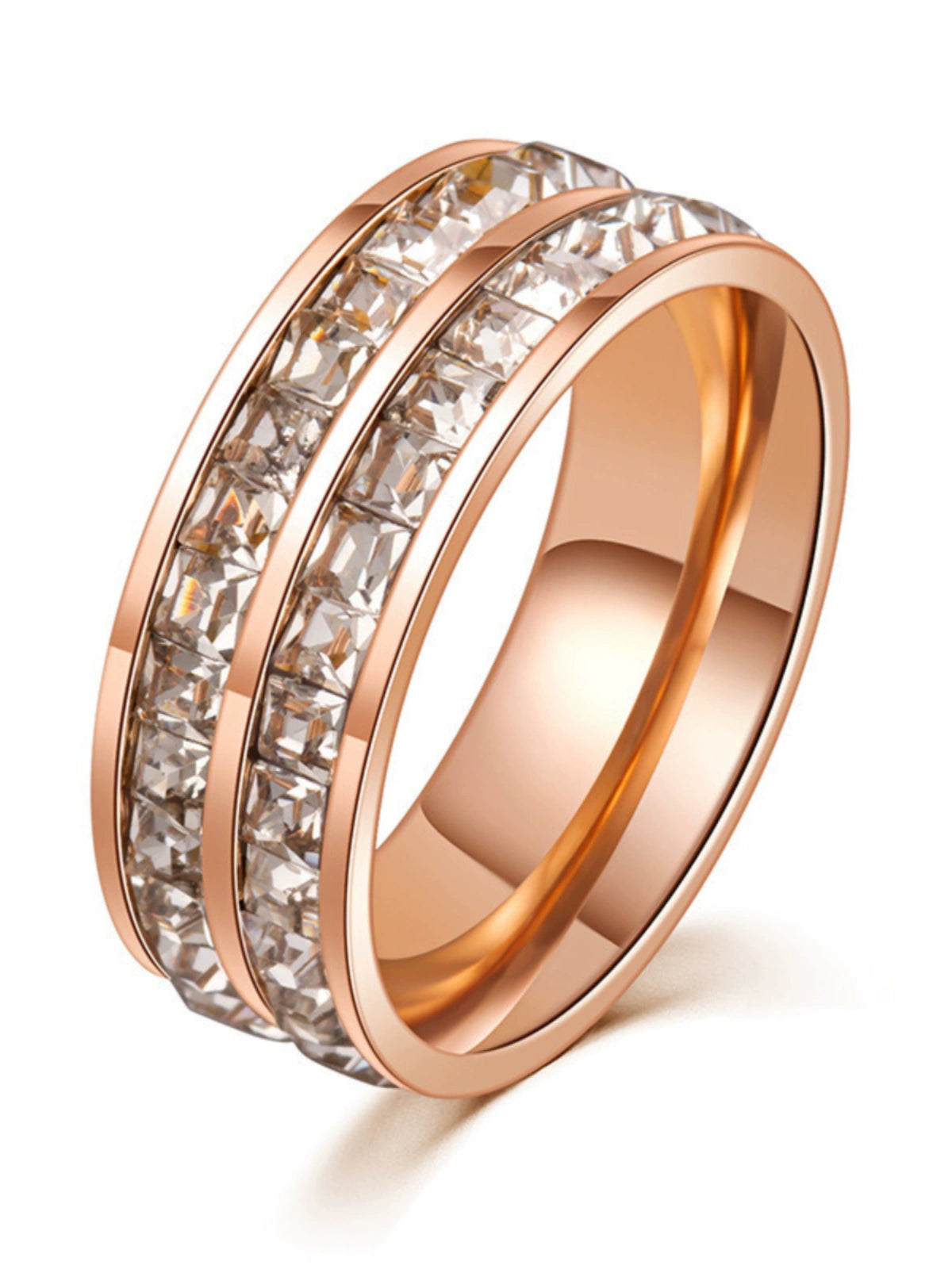 Affordable Luxury Fashion Single Double Row Diamond Titanium Steel Couple Rings Couple Circle Stone Full Diamond Stainless Steel Ring Rose Gold Couple Rings