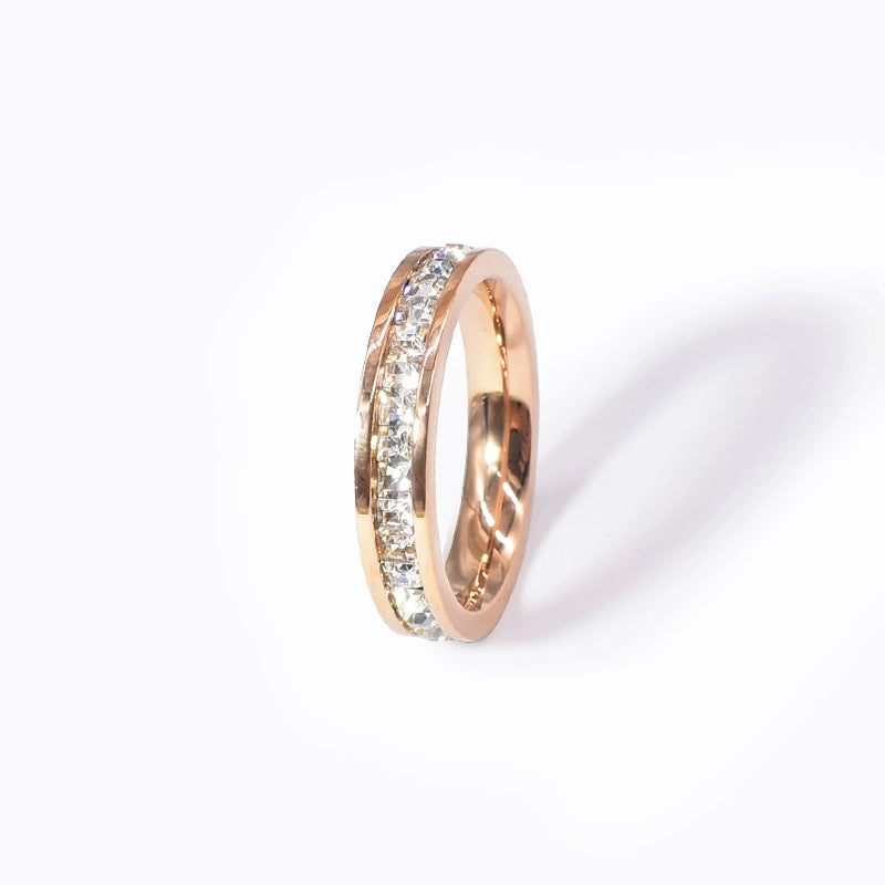 Niche Style Fancy Full Diamond Women's Rose Gold Titanium Steel Ring