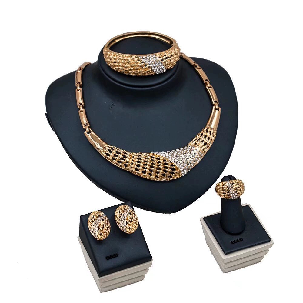 India New Arrival Fashion Sets K Gold-Plated Necklace Earring Bracelet Ring Thai Gold Exaggerated Jewelly