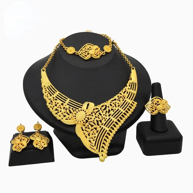 India New Arrival Fashion Sets K Gold-Plated Necklace Earring Bracelet Ring Thai Gold Exaggerated Jewelly