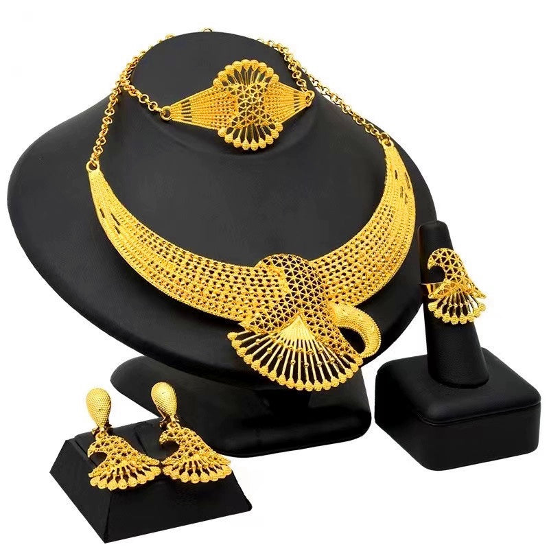 India New Arrival Fashion Sets K Gold-Plated Necklace Earring Bracelet Ring Thai Gold Exaggerated Jewelly