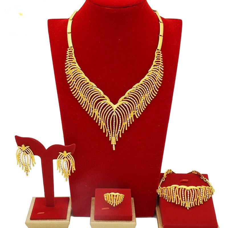 India New Arrival Fashion Sets K Gold-Plated Necklace Earring Bracelet Ring Thai Gold Exaggerated Jewelly