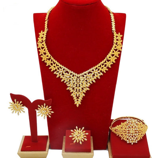 India New Arrival Fashion Sets K Gold-Plated Necklace Earring Bracelet Ring Thai Gold Exaggerated Jewelly