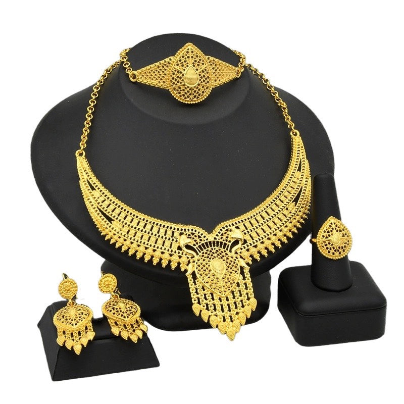 India New Arrival Fashion Sets K Gold-Plated Necklace Earring Bracelet Ring Thai Gold Exaggerated Jewelly