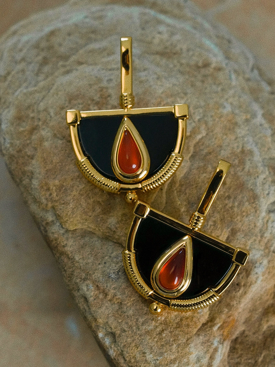 Worshipers Original Design Black Red Natural Agate Earrings