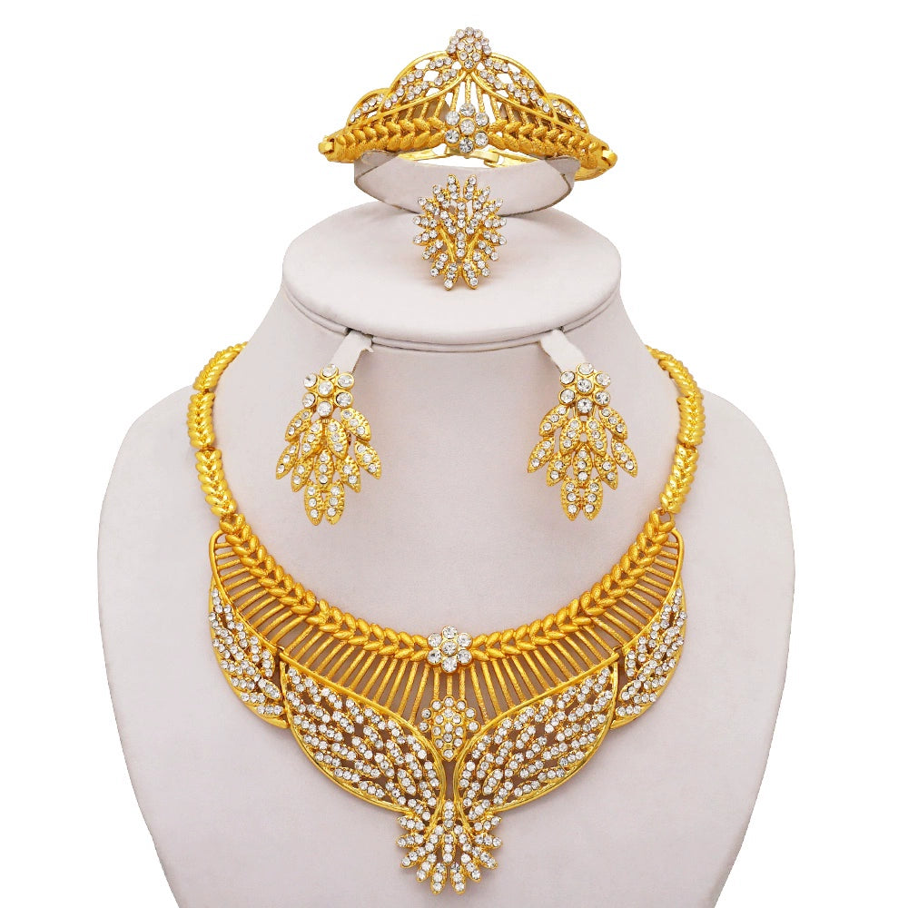 India New Arrival Fashion Sets K Gold-Plated Necklace Earring Bracelet Ring Thai Gold Exaggerated Jewelly