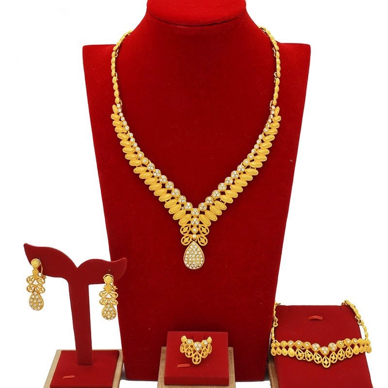 India New Arrival Fashion Sets K Gold-Plated Necklace Earring Bracelet Ring Thai Gold Exaggerated Jewelly