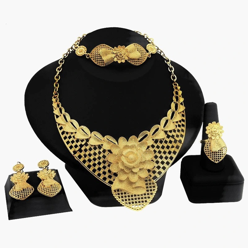 India New Arrival Fashion Sets K Gold-Plated Necklace Earring Bracelet Ring Thai Gold Exaggerated Jewelly