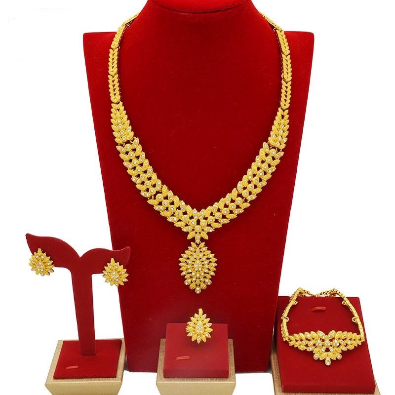 India New Arrival Fashion Sets K Gold-Plated Necklace Earring Bracelet Ring Thai Gold Exaggerated Jewelly