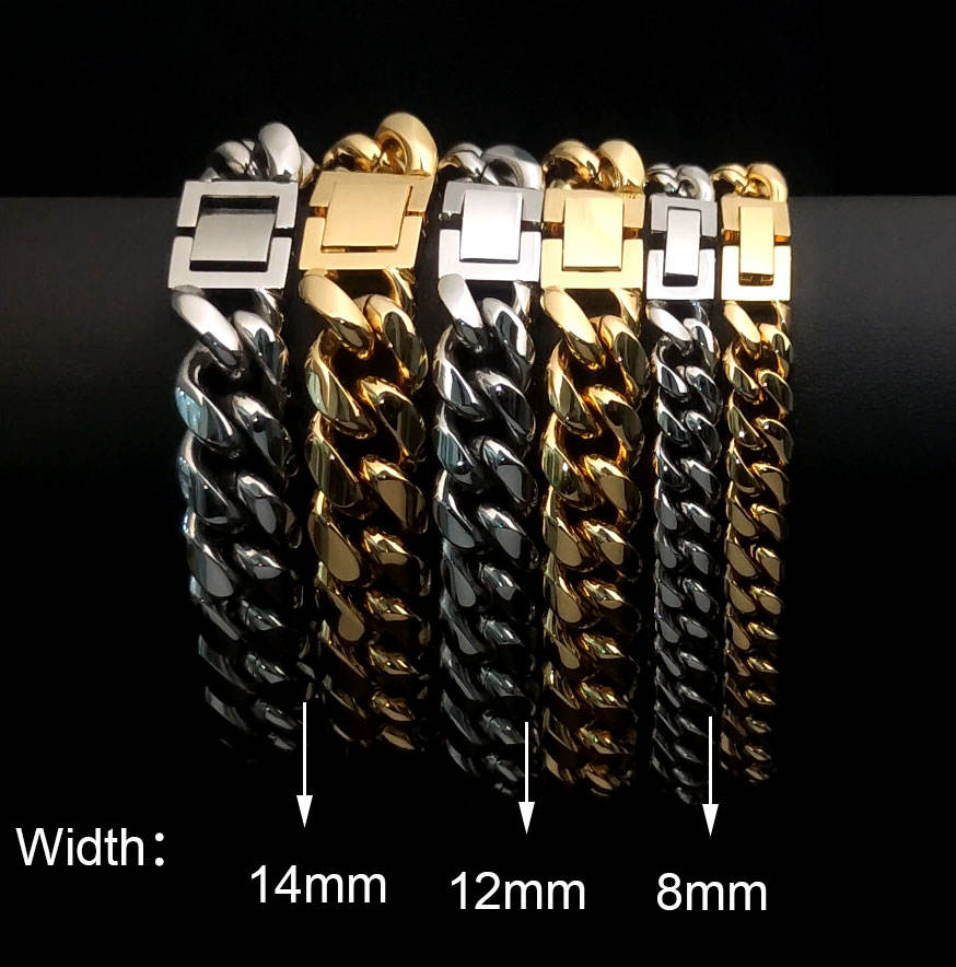 Men Stainless Steel Cuban  Bracelet 18K  Gold Plated