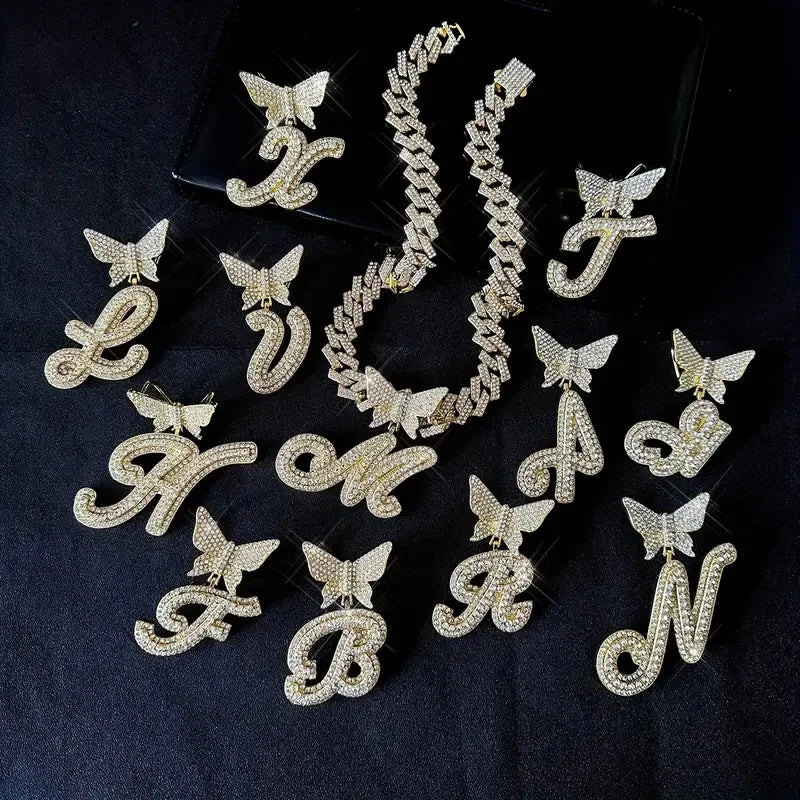 Flower Cursive Alphabet Rapper Necklace Jewelry