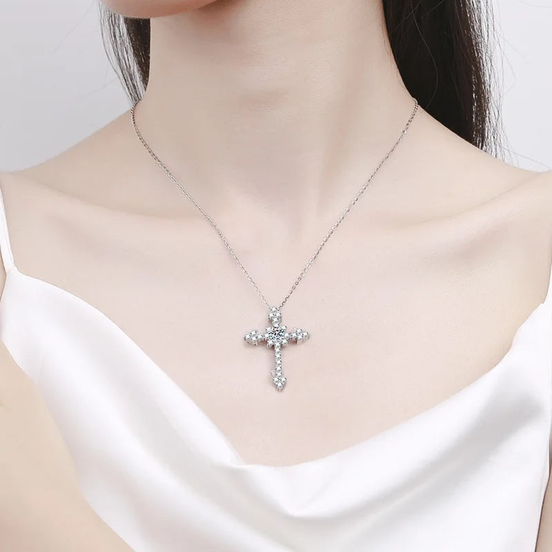 Moissanite 18K gold full cross necklace pendant PT950  luxury mozzarella diamond agate jewelry