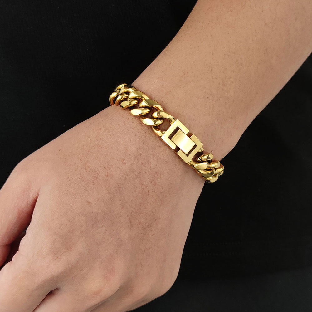 Men Stainless Steel Cuban  Bracelet 18K  Gold Plated