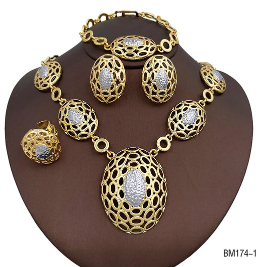 Italian Gold Plated Round Two Tone Color Jewelry Set