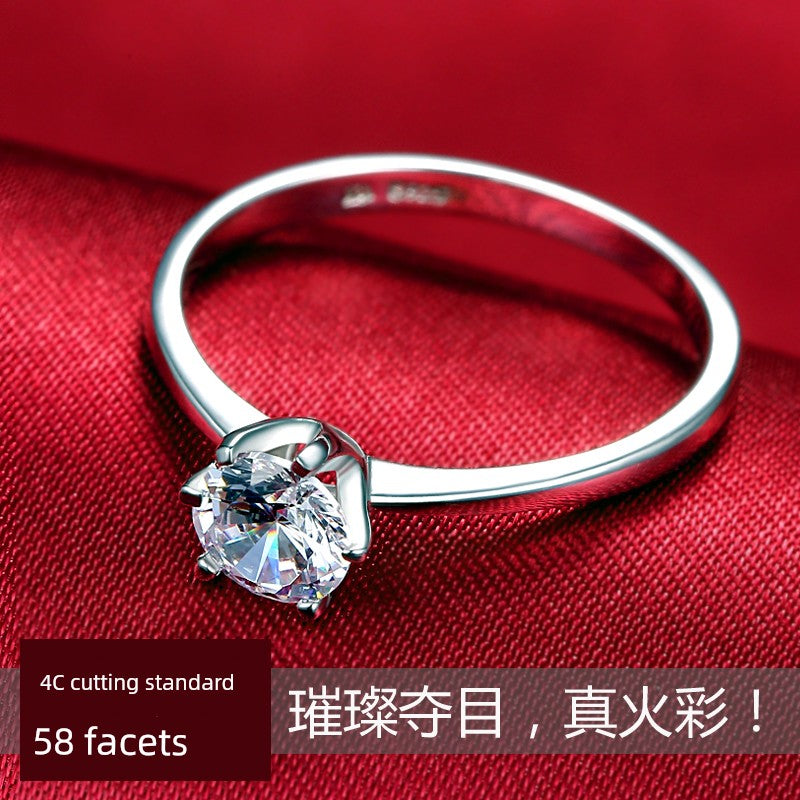 925 Sterling Silver 1 Karat Female Moissanite Engagement Diamond Ring