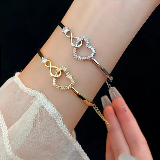 Cute Female White Zircon Stone Heart Bracelet Gold Silver Color Wedding Jewelry For Women