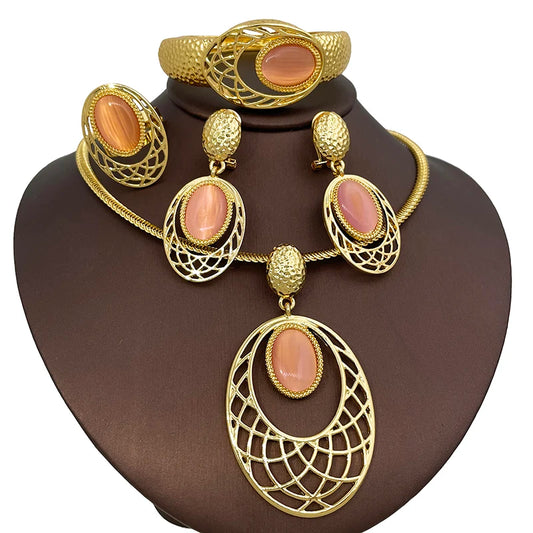 Elegant  Round Opal Pendant  Set Accessories Daily Wear