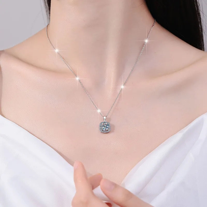 HK0064 Lefei Fashion Trendy Luxury Fine Classic White Moissanite Square Necklace For Charms Women s925 Silver Party Jewelry Gift