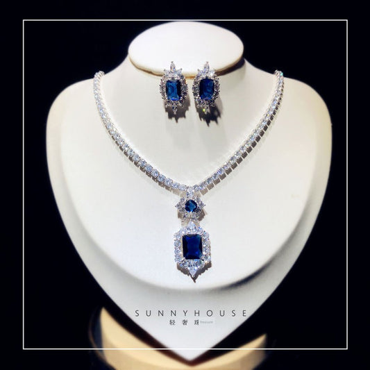 Necklace Set Bridal Wedding Crystal Sapphire Earrings