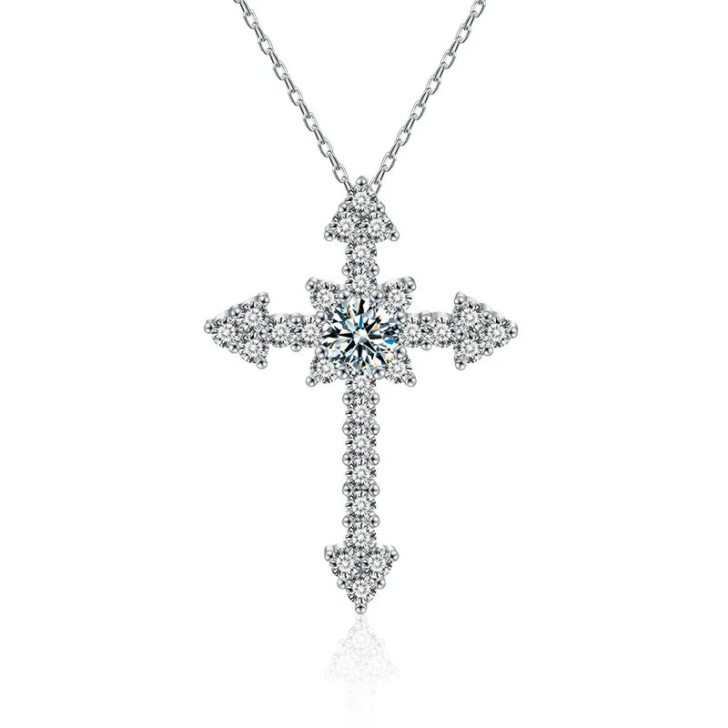 Moissanite 18K gold full cross necklace pendant PT950  luxury mozzarella diamond agate jewelry