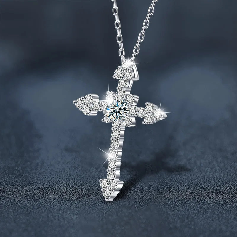 Moissanite 18K gold full cross necklace pendant PT950  luxury mozzarella diamond agate jewelry