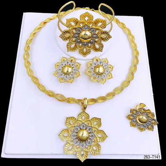 Flower Pendant Two Tone Design  Jewelry Luxury Quality NO Fade