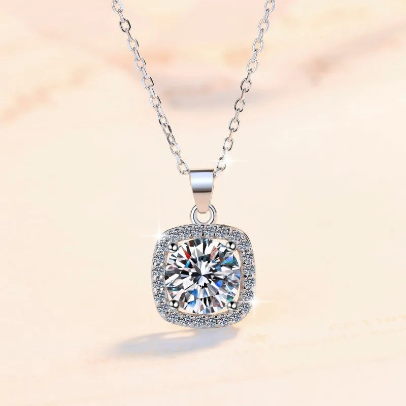 HK0064 Lefei Fashion Trendy Luxury Fine Classic White Moissanite Square Necklace For Charms Women s925 Silver Party Jewelry Gift