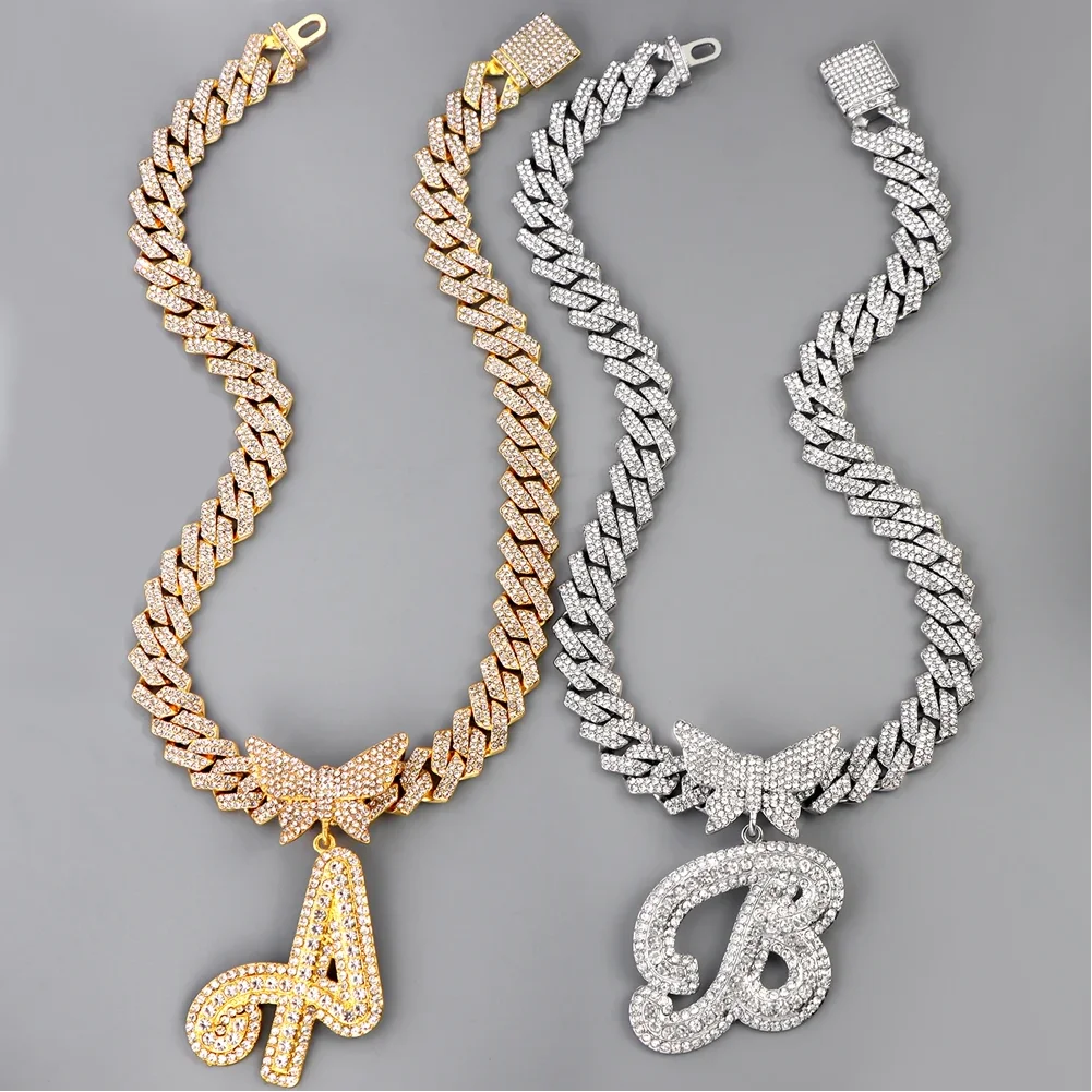 Flower Cursive Alphabet Rapper Necklace Jewelry