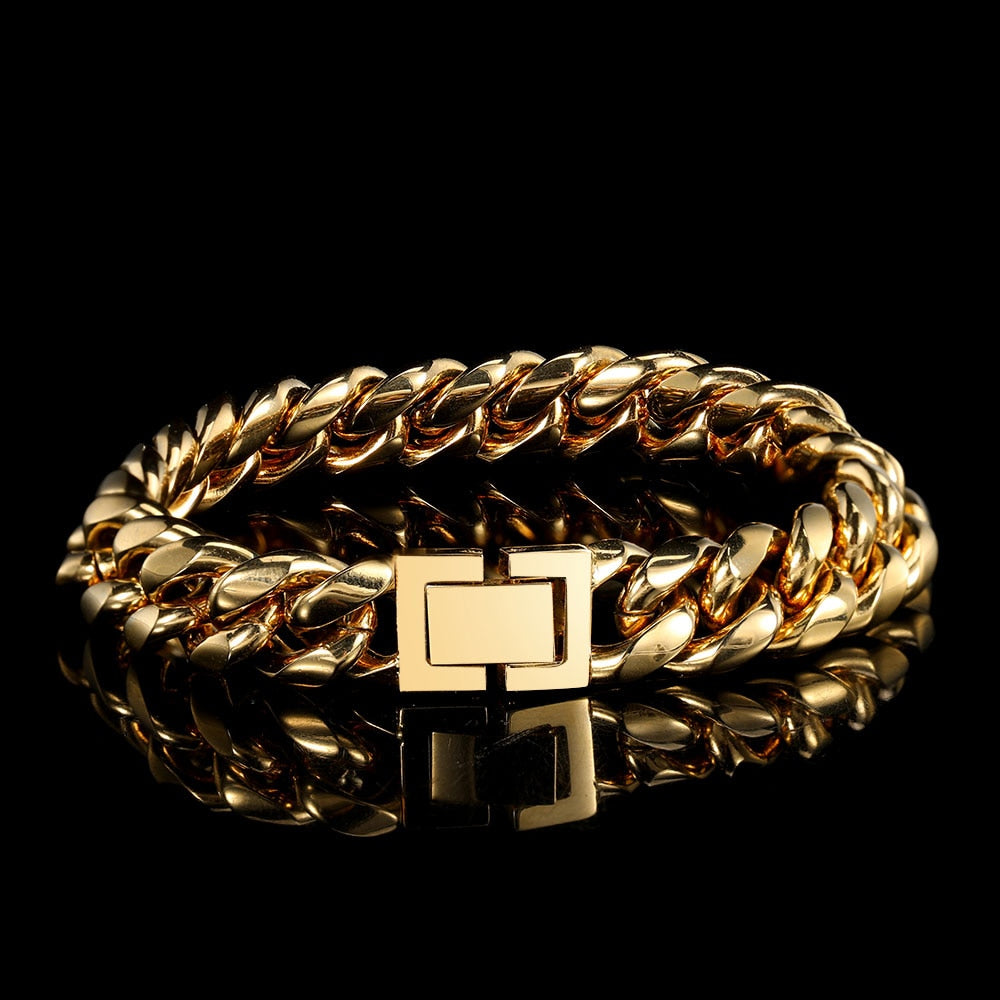 Men Stainless Steel Cuban  Bracelet 18K  Gold Plated