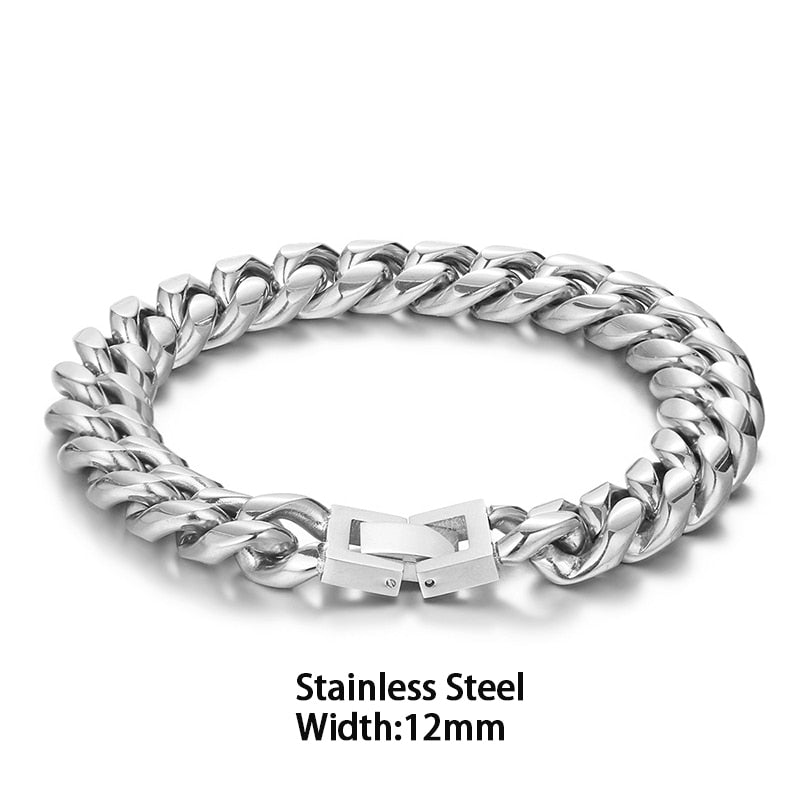 Men Stainless Steel Cuban  Bracelet 18K  Gold Plated